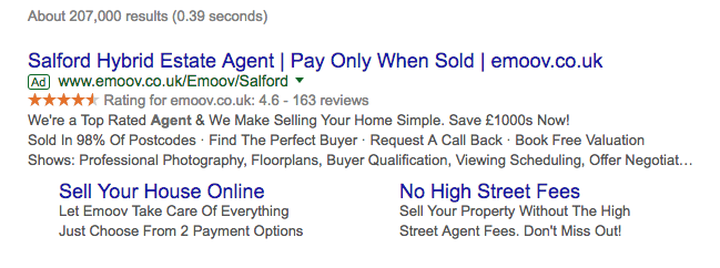 Estate agent google adwords example
